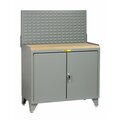 Little Giant Counter Height Bench Cabinet, 36"W, Butcher Block, Louvered MJ3LL-2D-2436LP